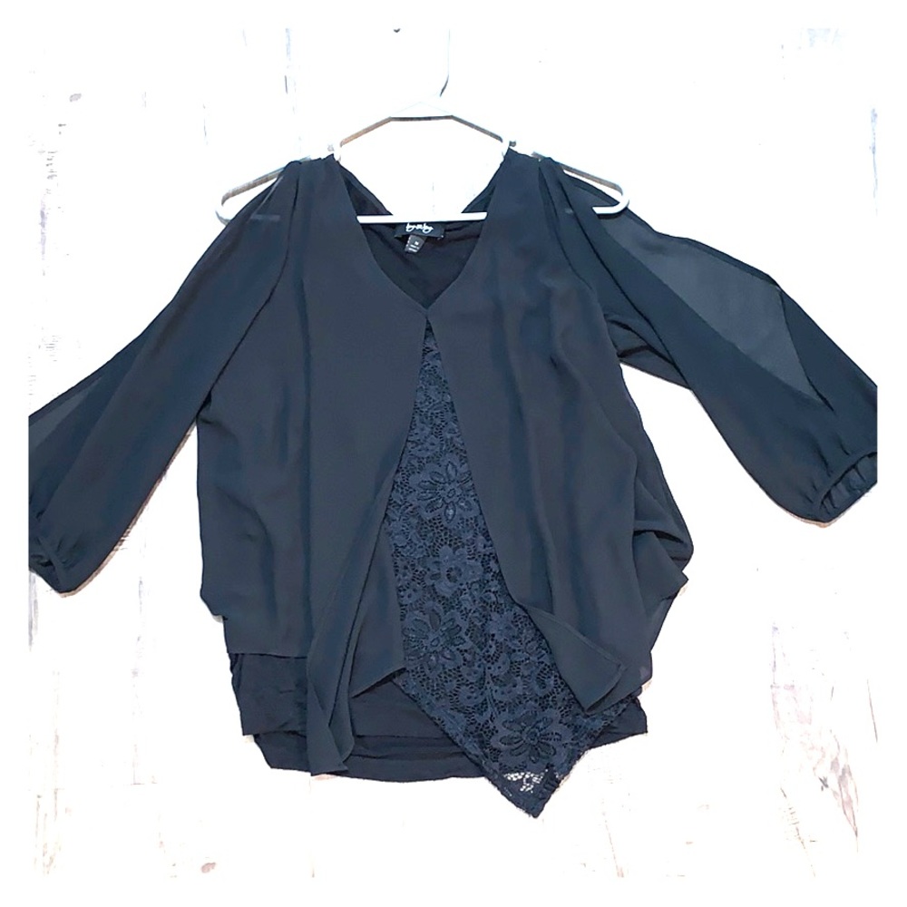Black Sheer Lace Overlay Top